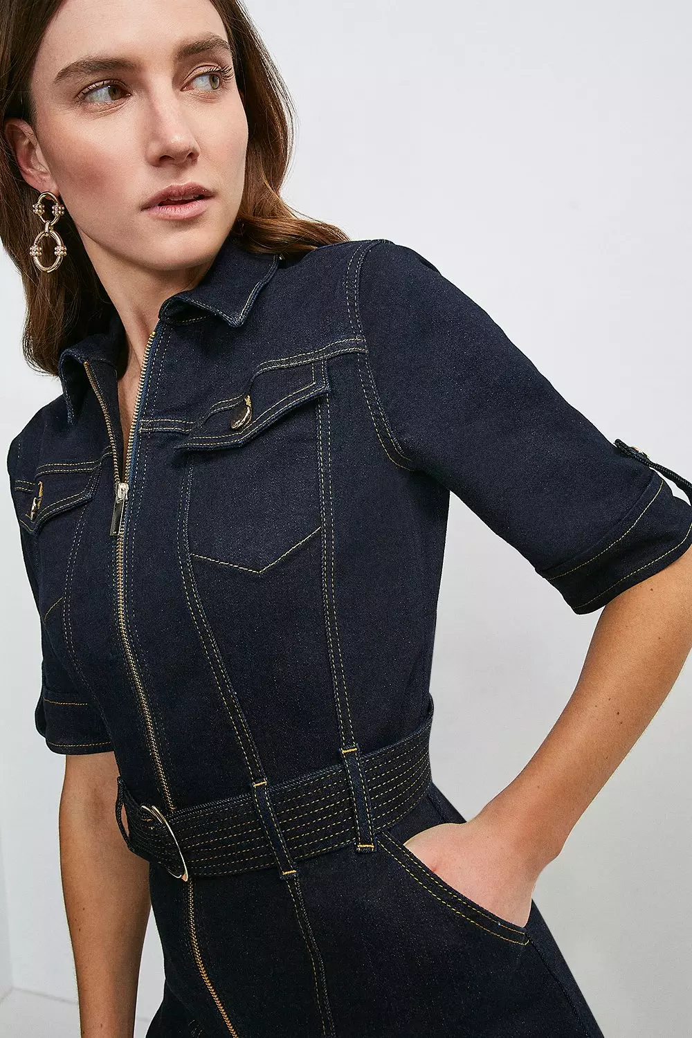 Karen millen belted denim dress best sale